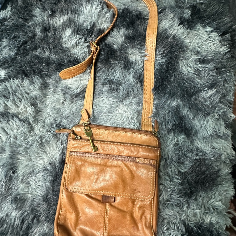 Fossil Tan Leather Crossbody Bag - Classic Convertible Strap